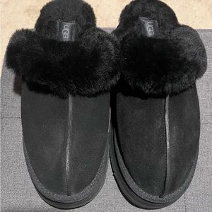 UGG®, the Disquette Suede Fur Platform Slippers